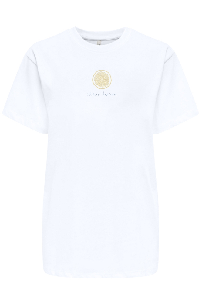 ONLVIVVI LIFE S/S LOVELY TOP CS JRS 15357393 BRIGHT WHITE/CITRUS DRE